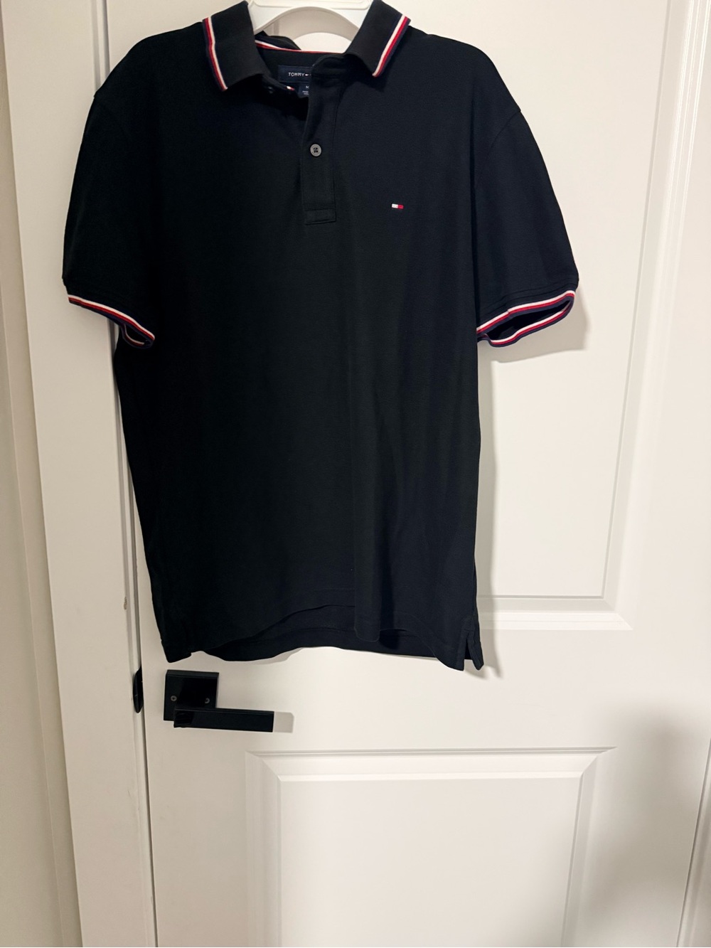 Tommy Hilfiger Black Polo with Red and White Trim